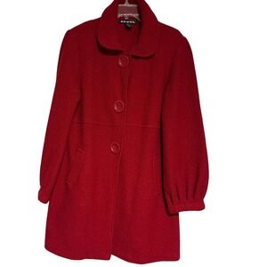 Revue Red Wool Blend Button‎ Front Coat Classic Collar Women's XL Vintage